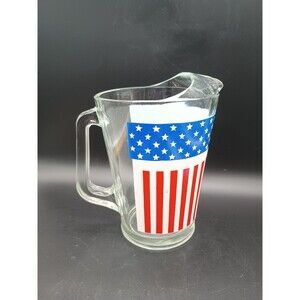 Vtg Libbey Stars & Stripes Pitcher Ice Lip Red White Blue Patriotic July 4th